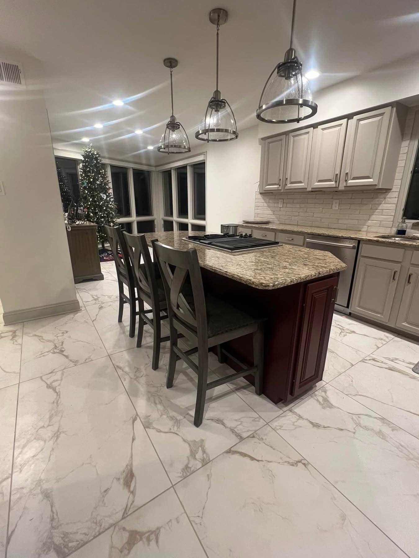 Marble floor in modern kitchen